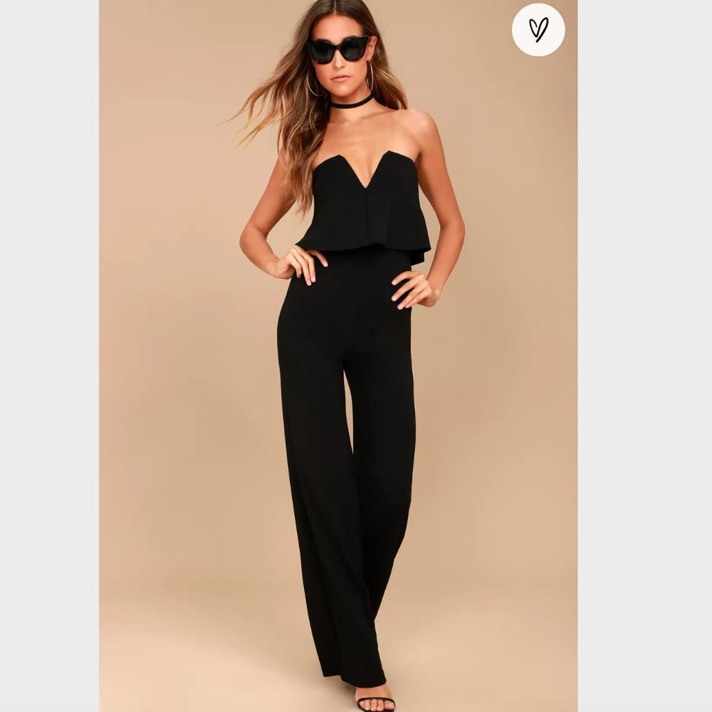 Lulu's Power of Love Black Strapless Jumpsuit